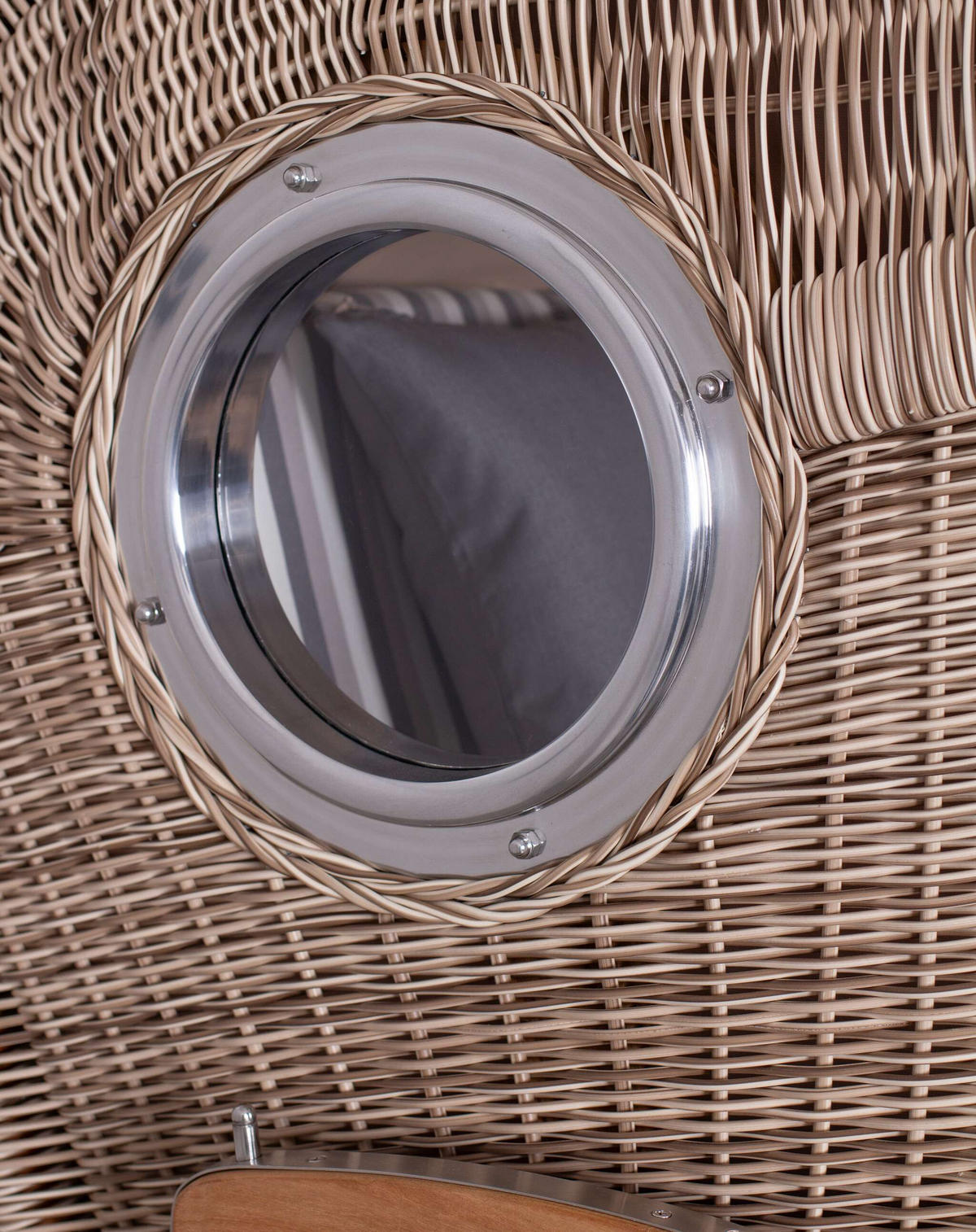 STRANDKORB Düne 1 Sitzer Teak PE Shell - Braun/Grau, Holz/Textil (96/165/80cm) - Mr. Deko