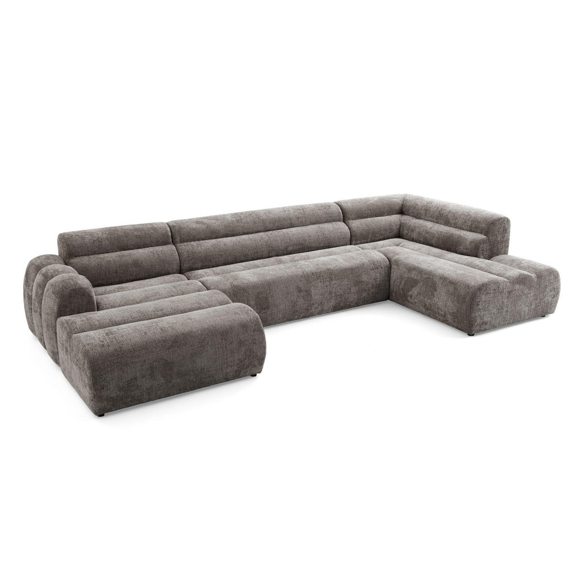 6-SITZER modulares Wohnlandschaft U XXL VEER SET 4 Rechts, 368 x 190 cm, Chenille Webstoff Braun - Schwarz/Braun, Holz/Kunststoff (190/75/368cm) - Muffo