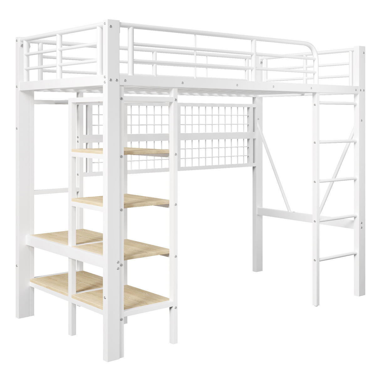 HOCHBETT 90/200 cm, Weiß mit LED-Lichtleiste und Ablagefach - Weiß, Metall (90/200cm) - MIVRAY