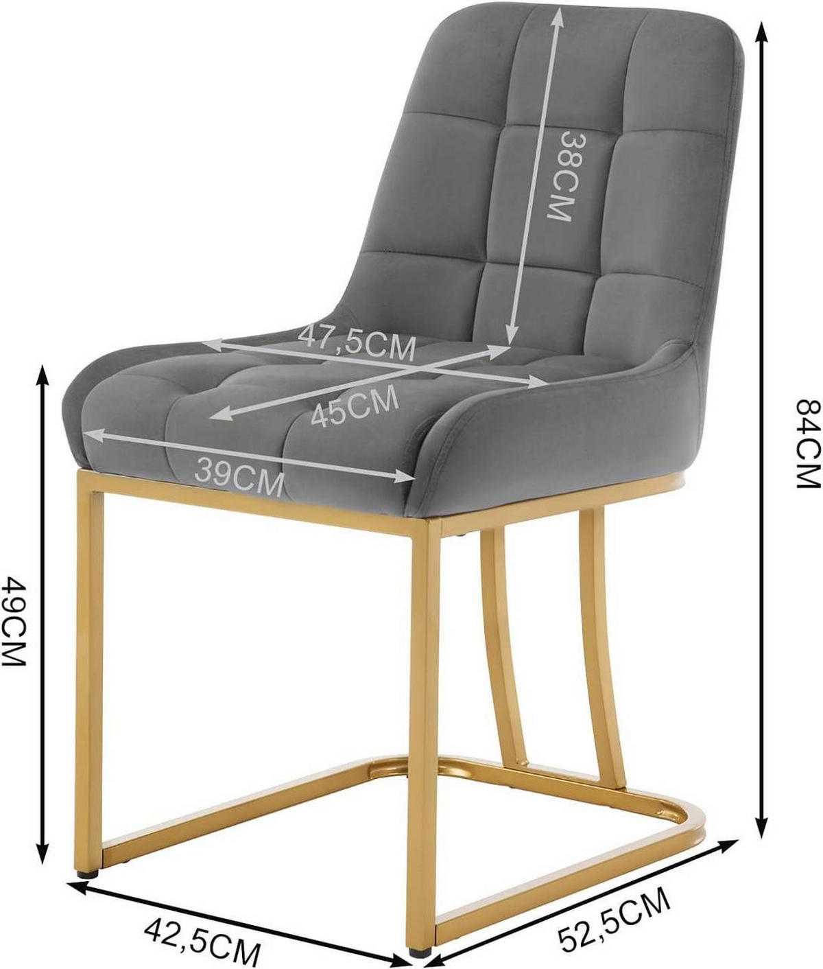 ESSZIMMERSTUHL 6er Set Beine in Bogenform, Samt, Dunkelgrau - Dunkelgrau/Goldfarben, Kunststoff/Textil (47.5/84/57.5cm) - Woltu