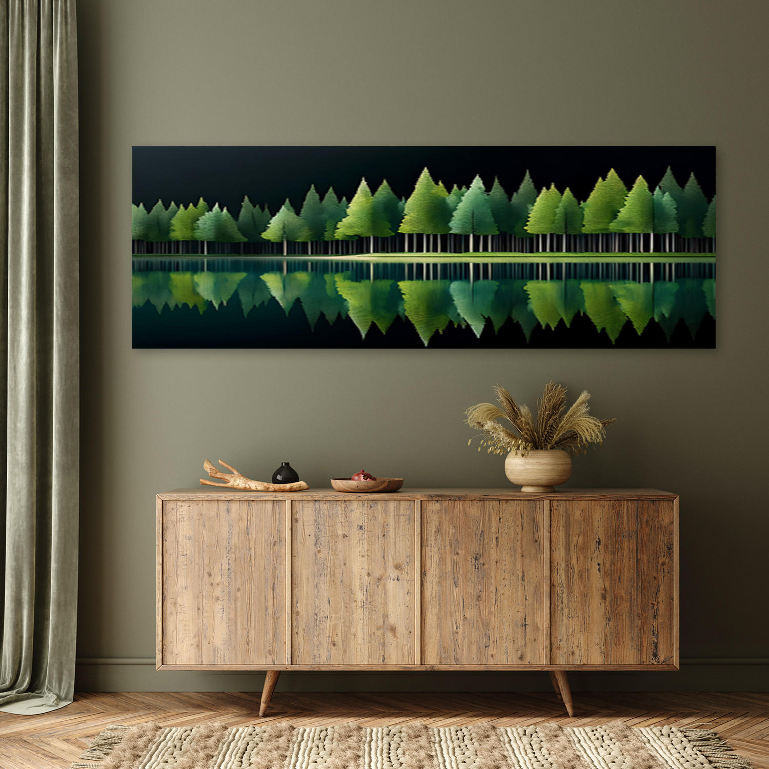 WANDBILD grüne waldsee natur - Grün, Textil (90/30cm) - Feeby