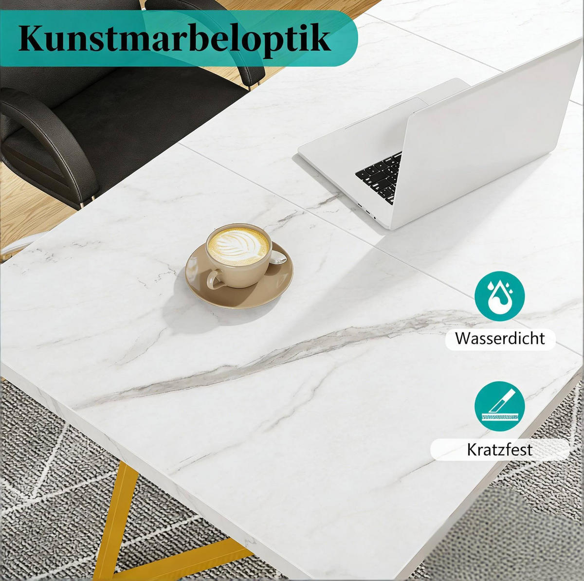 SCHREIBTISCH multifunktional Holzwerkstoff Metall Weiß Gold - Weiß, Metall (140/80/75cm) - Meubliv