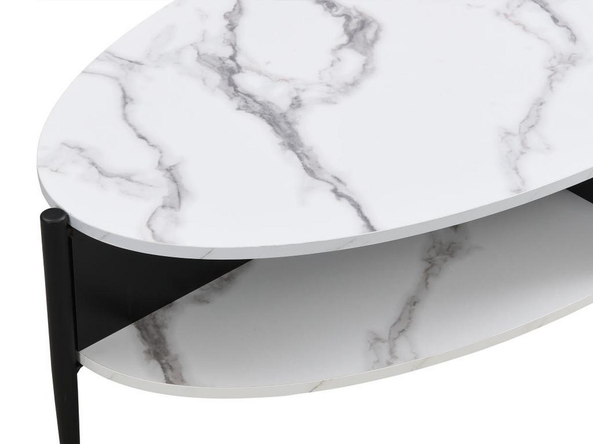 COUCHTISCH oval mit 4 Ablagefächern - MDF & Metall - Marmor-Optik Weiß & Schwarz - EVARO - Schwarz/Weiß, Stein (125/65/39cm) - Vente-Unique