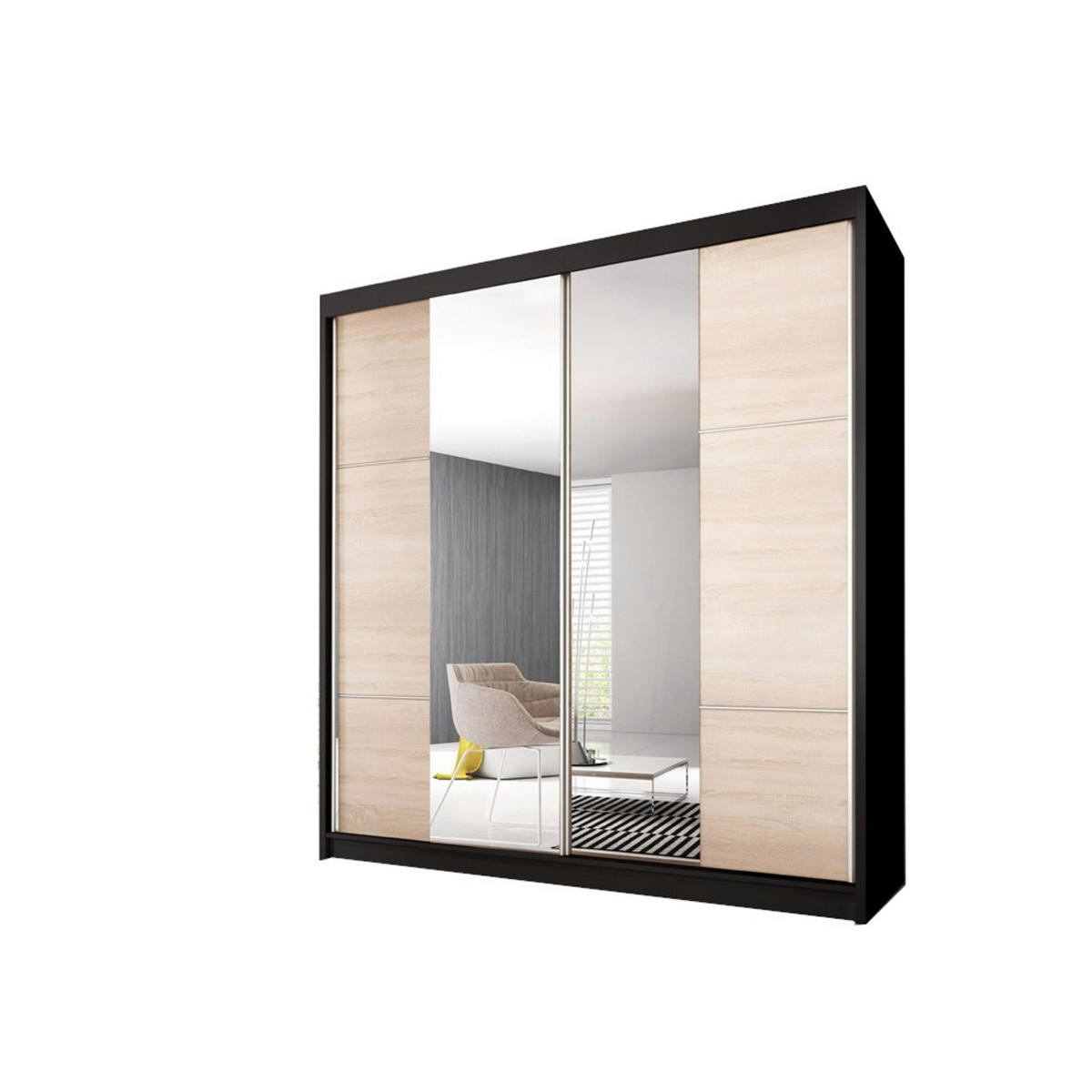 SCHIEBETÜRENSCHRANK - BEN 36 233 CM (Schwarz) - Schwarz, Holzwerkstoff (233/218/61cm) - Möblo