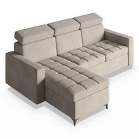 ECKSOFA KAME Beige Plüsch-Stoff mit Schlaffunktion - Beige, Holz (227/168cm) - MASSENO