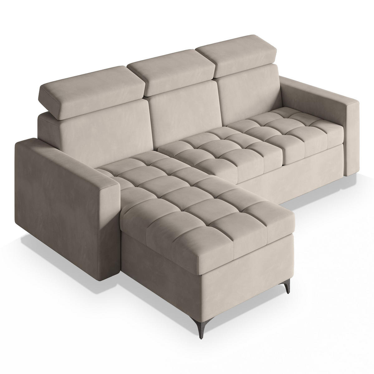 ECKSOFA KAME Beige Plüsch-Stoff mit Schlaffunktion - Beige, Holz (227/168cm) - MASSENO