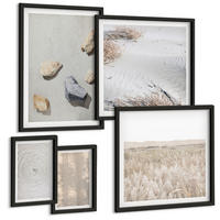 BILDER SET 5er Set - 50x50 cm & 20x30 cm & 40x60 cm Schwarzer Rahmen - Boho-Naturtexturen - Schwarz, Kunststoff (40/60cm) - TULUP