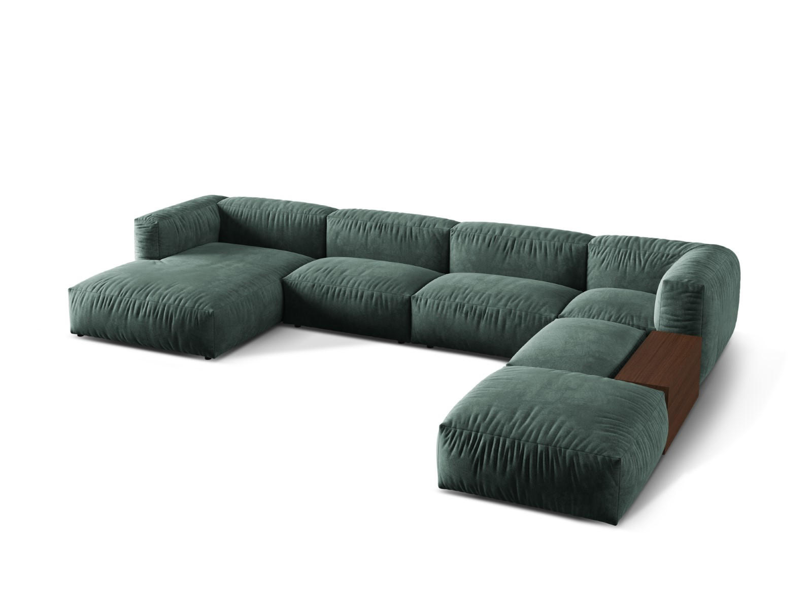 PANORAMASOFA modular rechts Martina aus Samt petrol 5 Sitzplätze - Salbeigrün, Textil (280/75/406cm) - Micadoni