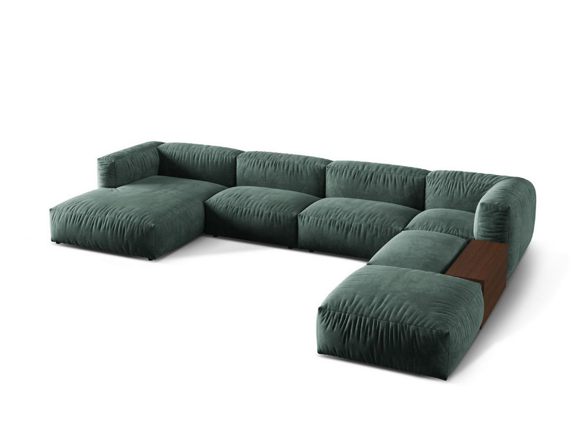 PANORAMASOFA modular rechts Martina aus Samt petrol 5 Sitzplätze - Salbeigrün, Textil (280/75/406cm) - Micadoni