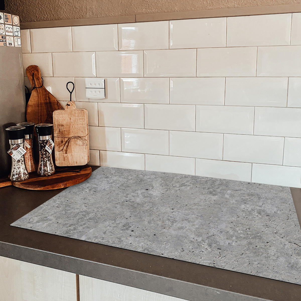HERDABDECKPLATTE Beton - Schiefer - Grau - Struktur aus Beton Induktionsschutz 81.6x52.7 cm - Hellgrau, Kunststoff (81.6/52.7/0.2cm) - MuchoWow