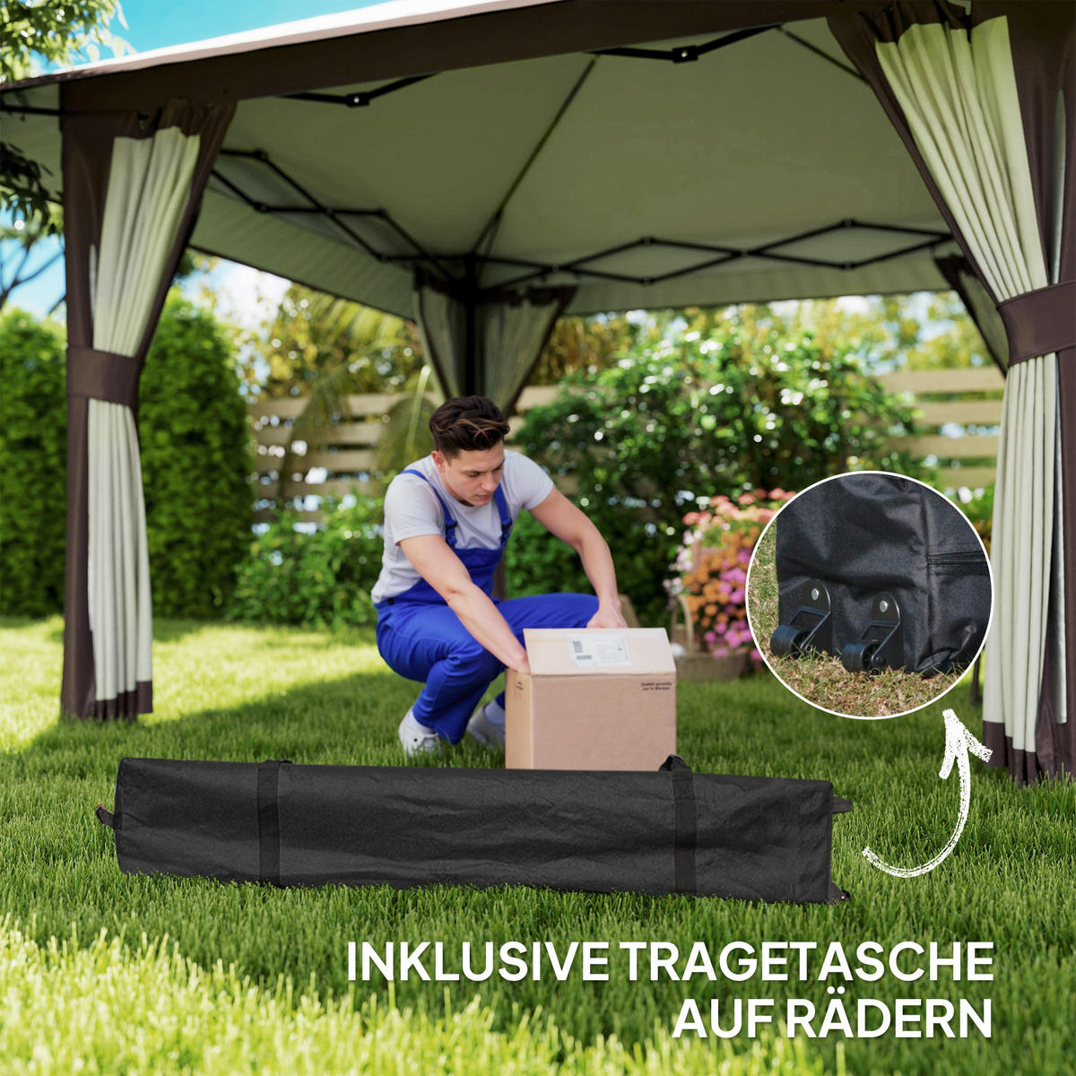 PAVILLON 4x 4m - Beige, Metall (400/281/400cm) - Outsunny