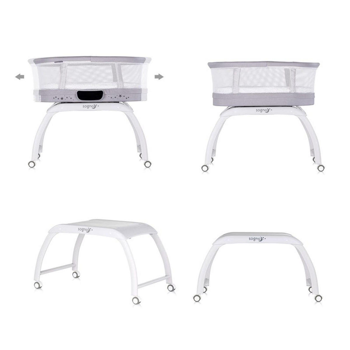 BEISTELLBETT Sogno 2 in 1 grau 83 x 40 cm, elektrisch, Schaukelfunktion, Fernbedienung, Waage - Grau, Metall (40/83cm) - Chipolino