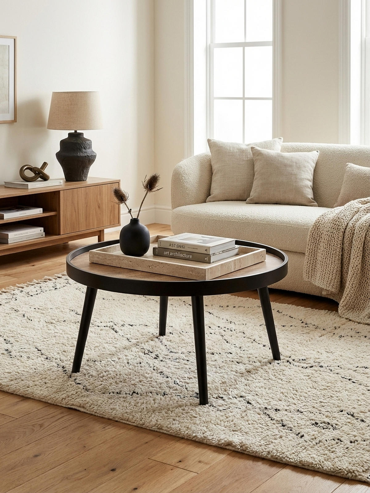 COUCHTISCH in Holzoptik, Rund mit Erhöhtem Rand und Ablagefläche - Schwarz, Holz (76/76/40cm) - KADIMA DESIGN
