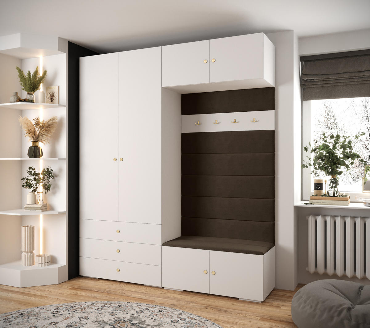 GARDEROBEN-SET 236,7/200/47 - Goldfarben/Weiß, Holz/Kunststoff (200/236.7/47cm) - Abiks Möbel