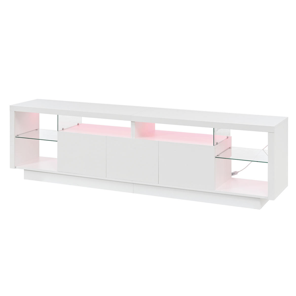 TV-SCHRANK Hochglanz 3 Türen Glasfächer LED App - Weiß, Holzwerkstoff (200/55/38cm) - FLIEKS