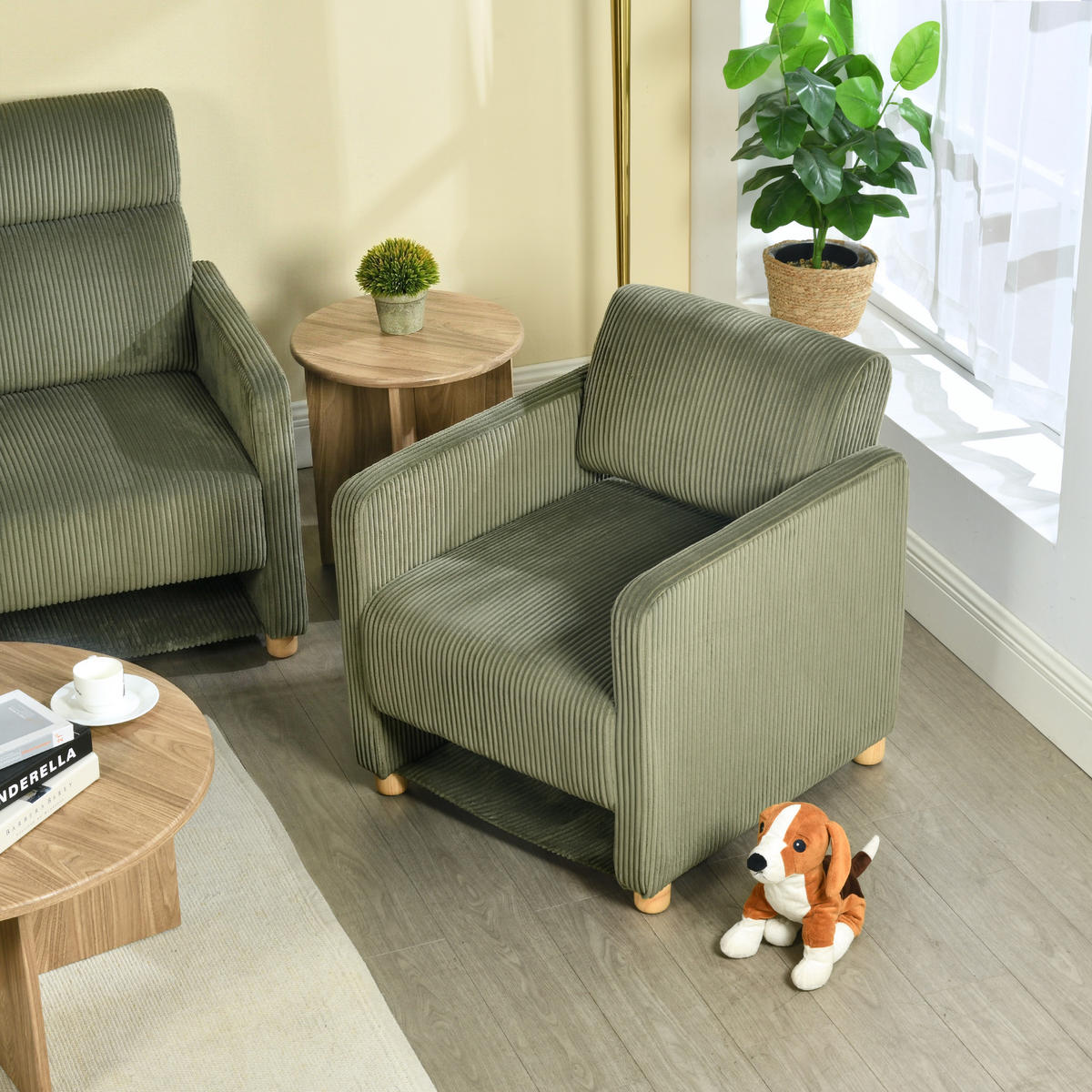SESSEL, 2er-Set, mit Armlehnen, Cordbezug und Massivholzfüßen, Grün - Grün, Holz (66/76.5/73.5cm) - Meubles Cosy