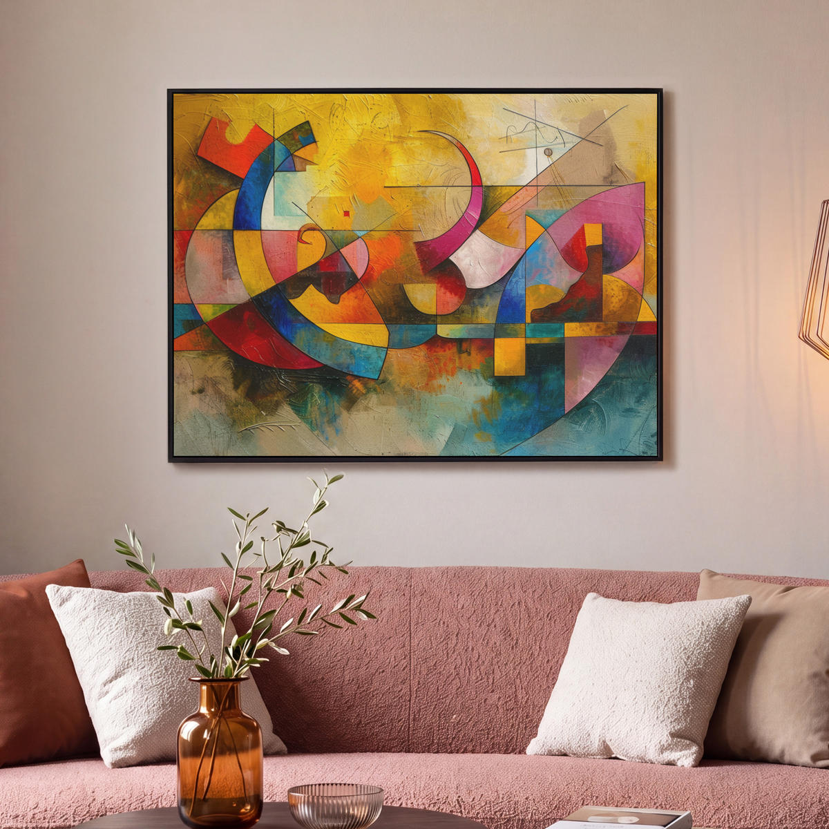 LEINWAND Bilder mit Rahmen - Kunst - Abstrakt - Modern - 100x70 - Gelb, Textil (100/70cm) - MuchoWow
