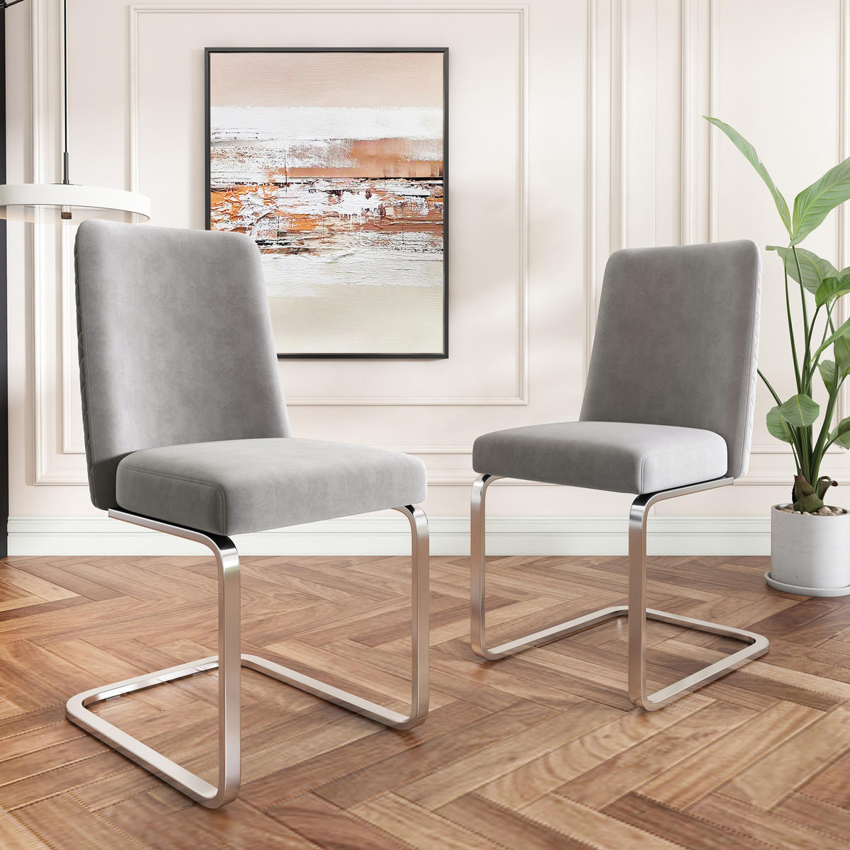 ESSZIMMERSTUHL 4er-Set Samt Grau mit Metallbeinen - Grau, Metall (45/88/52.1cm) - Meubliv