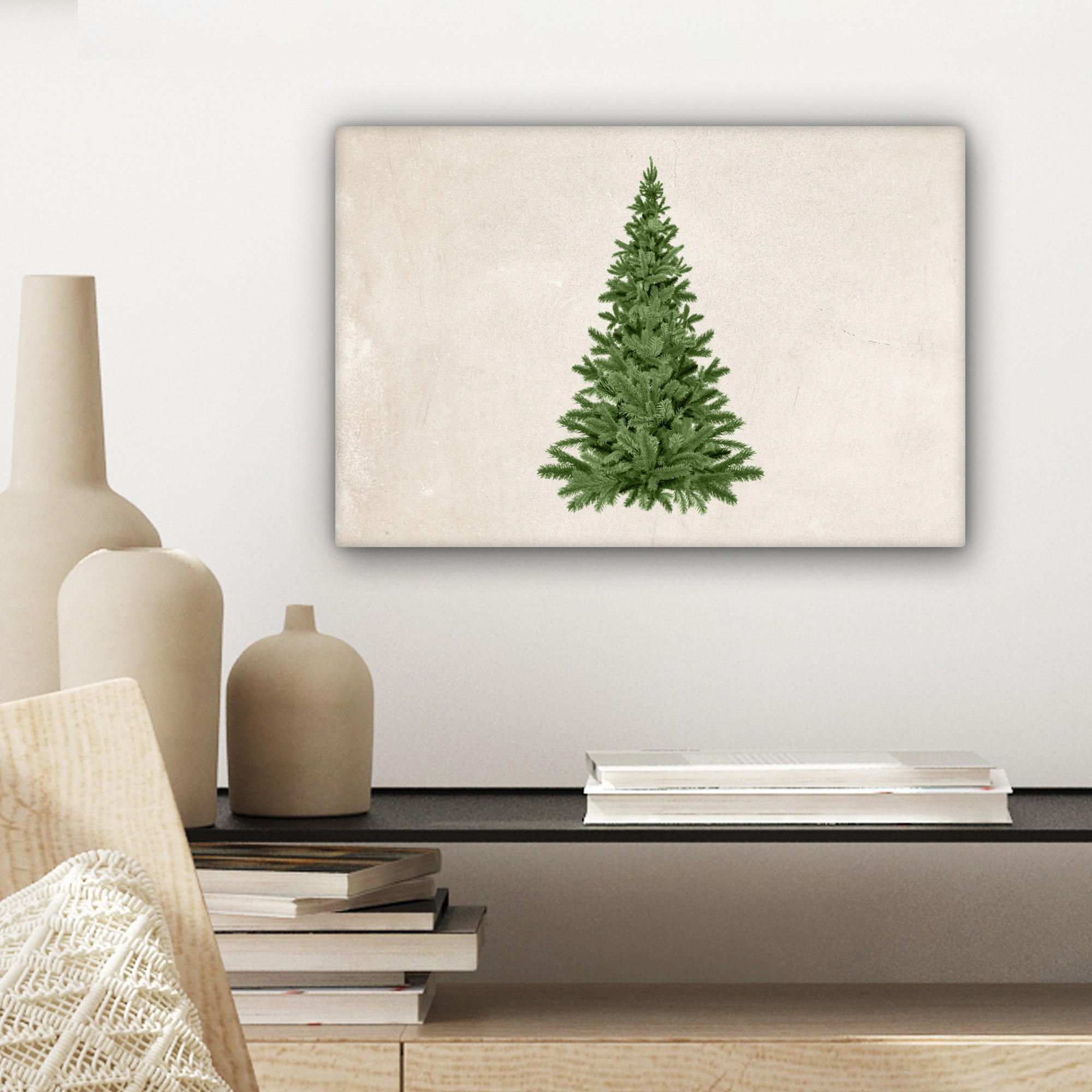 LEINWANDBILD Weihnachtsbaum - Grün - Weihnachten - Feiertage 30x20 cm - Olivgrün, Textil (30/20cm) - MuchoWow