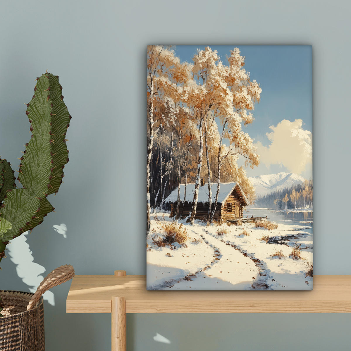 LEINWANDBILD Winter - Schnee - Zuhause - Natur 20x30 cm - Hellbraun, Textil (20/30cm) - MuchoWow