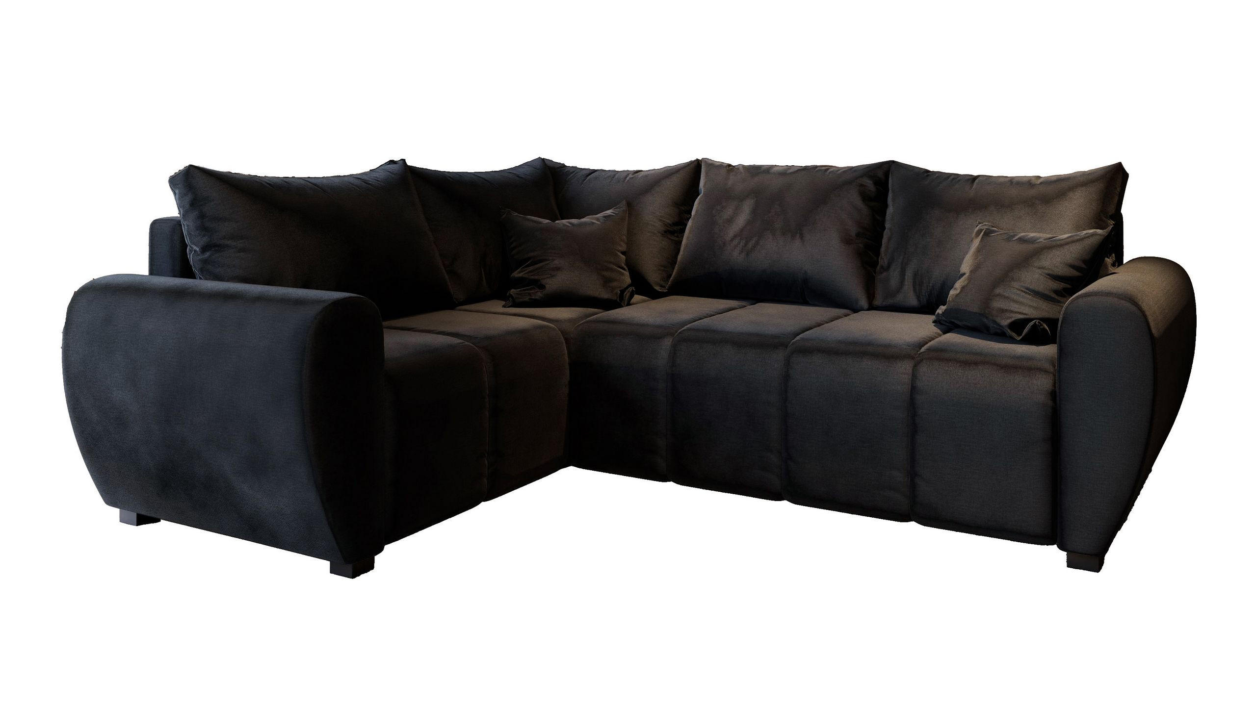 ECKSOFA MADISON L L-S Schwarz Plüsch-Stoff mit Schlaffunktion - Schwarz, Holz (235/175cm) - MASSENO