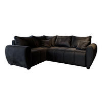 ECKSOFA MADISON L L-S Schwarz Plüsch-Stoff mit Schlaffunktion - Schwarz, Holz (235/175cm) - MASSENO