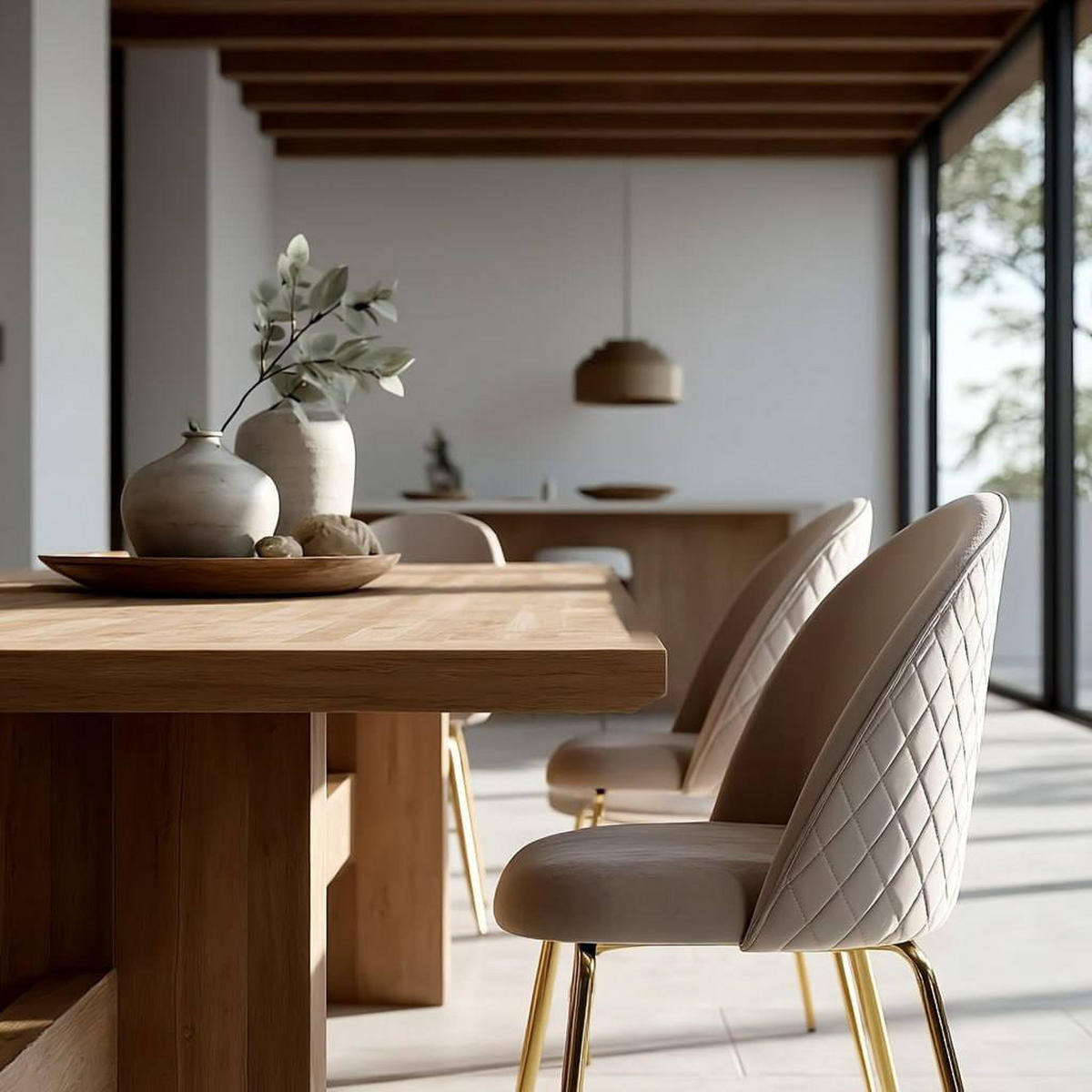 ESSZIMMERSTUHL 2er Set Samtbezug mit Metallgestell Diamantsteppung Skandinavisch gepolstert, Beige 53x50x87 cm - Beige/Goldfarben, Textil/Metall (53/87/50cm) - KADIMA DESIGN