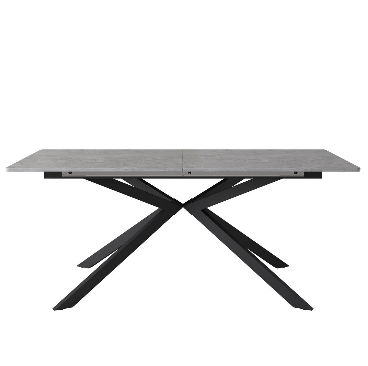 ESSTISCH aus MDF und Metall 150/180x70x76 cm Schwarz und Grau erweiterbar mit Kreuzbeingestell und Zementmuster - Grau, Holzwerkstoff (180/70/75.5cm) - Modfu