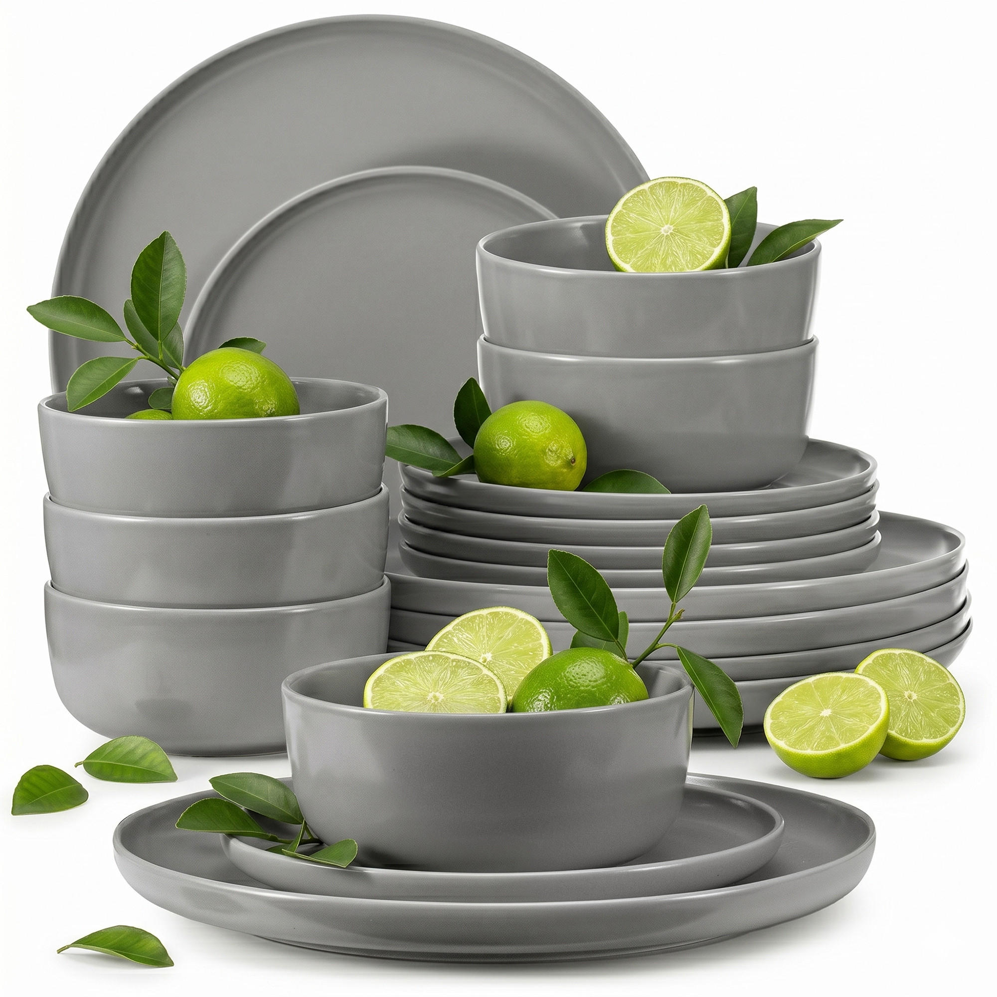 TAFELSERVICE VICTO Schüssel 6 Personen 18-tlg, matt grau - Grau, Keramik (27/2/27cm) - KONSIMO®