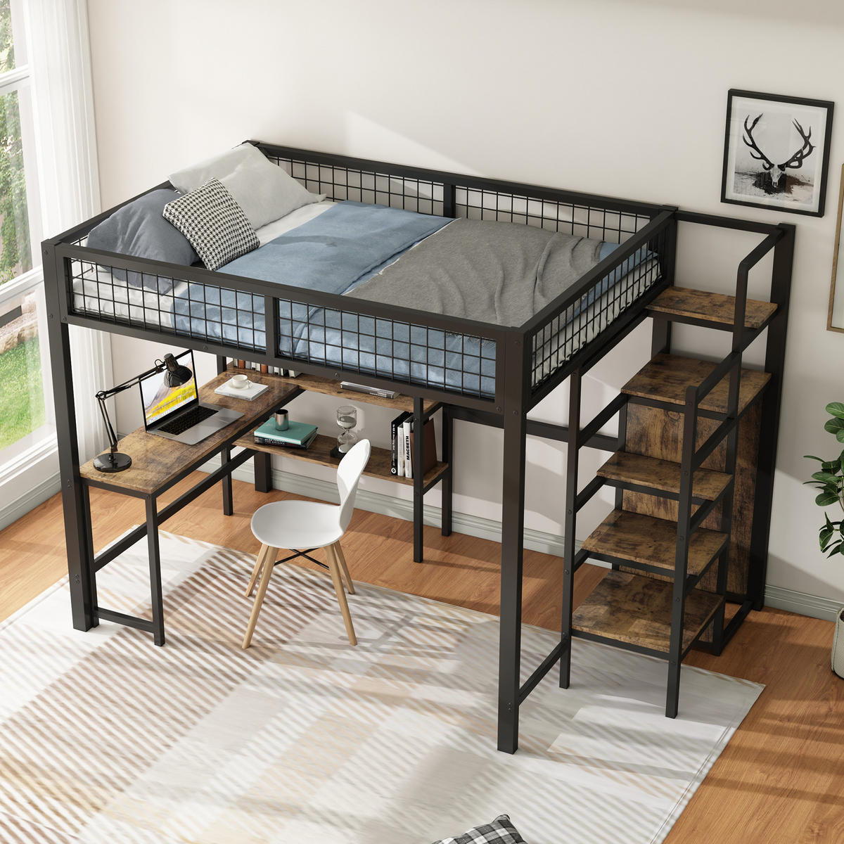 HOCHBETT 140x200cm Schwarz Metall Ablageleiter Schreibtisch Einbauschrank - Multicolor, Holz (140/200cm) - FLIEKS