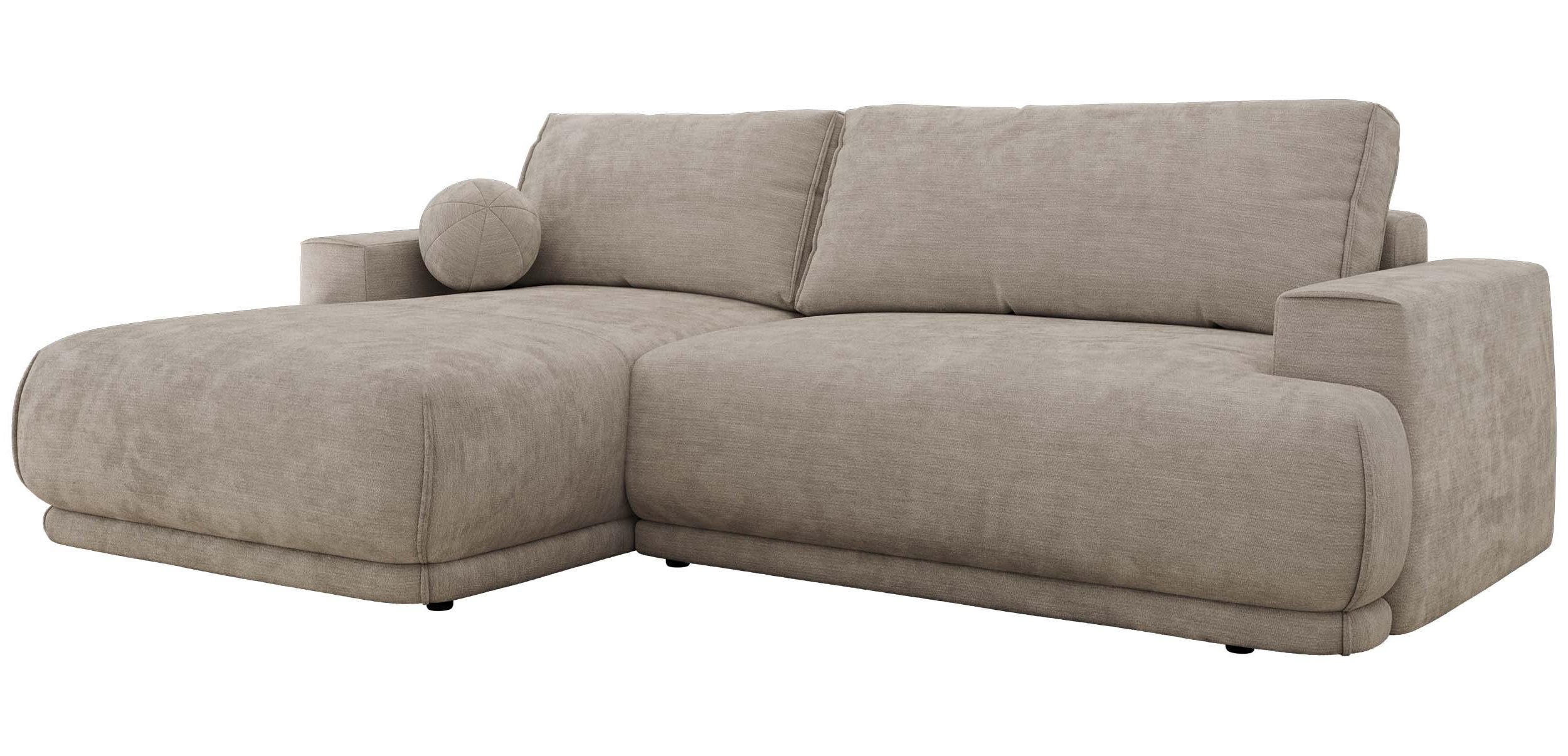 ECKSCHLAFSOFA RINA L Hellgrau Schenille glatt - links - Hellgrau/Schwarz, Kunststoff/Textil (267/170cm) - MKS