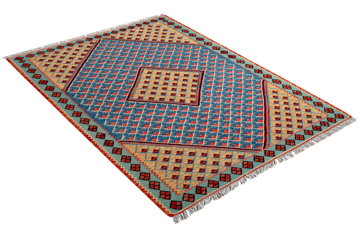 HANDWEBTEPPICH Kelim Senneh Blau 151/108 cm - Blau, Textil (108/151cm) - Looma