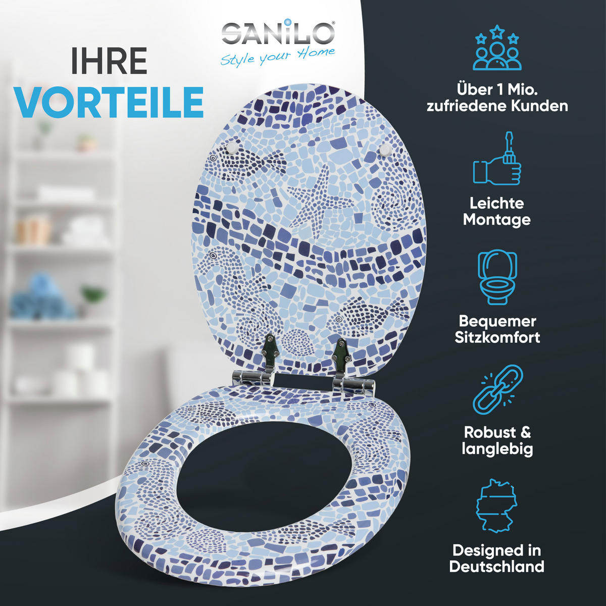 WC-SITZ mit Absenkautomatik Mosaic World - Blau, Holzwerkstoff (38/6/47cm) - Sanilo