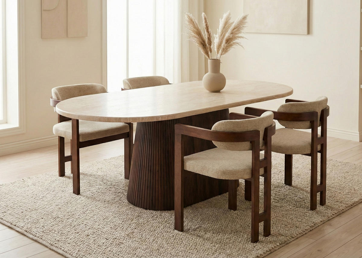 ESSTISCH Dervio braun oval Travertinoptik 200/100/75 cm - Braun, Holz/Stein (200/100/75cm) - alesvelt