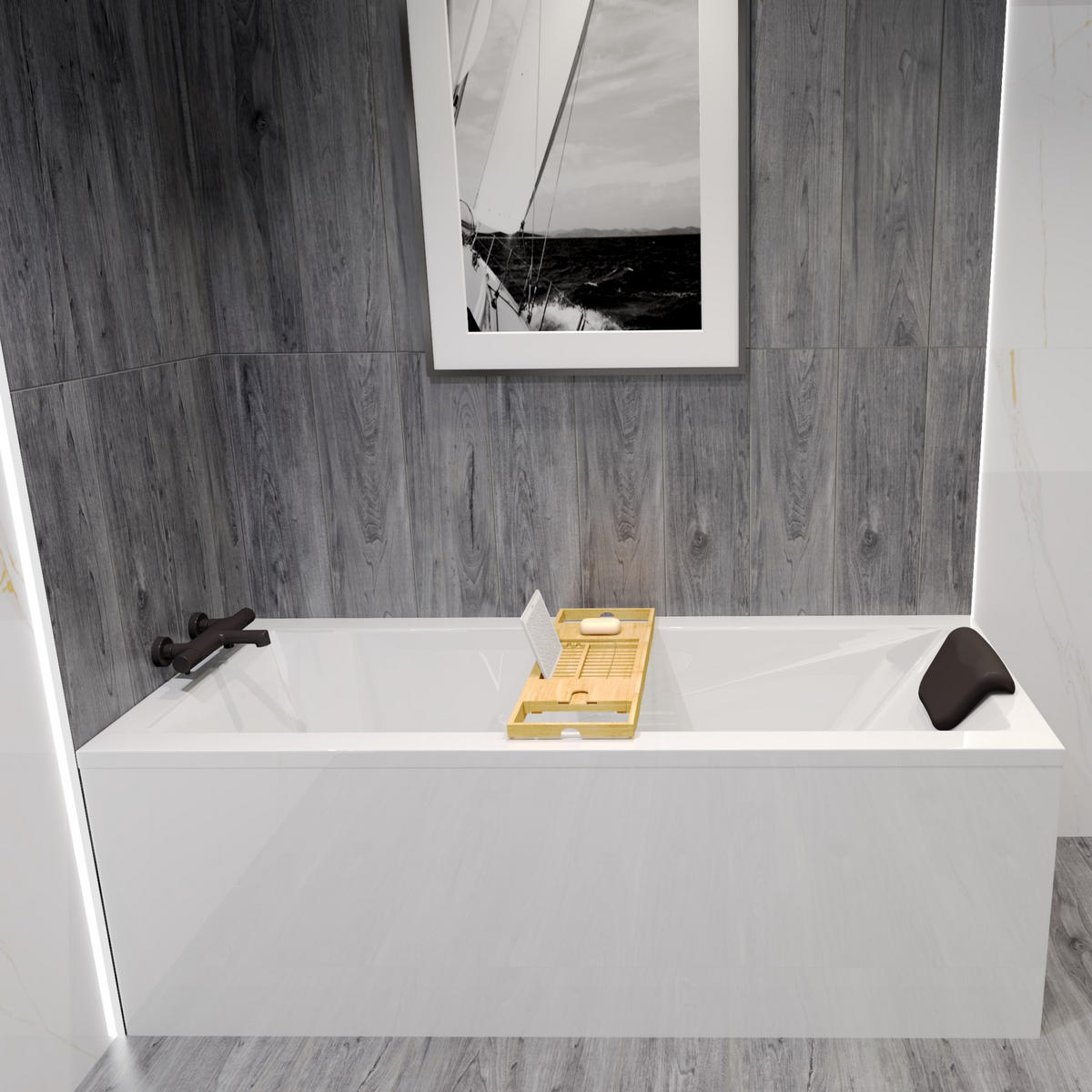 BADEWANNE Rechteck MODERN 120/70 + Styro + Kopfstütze Ablauf Füße - Weiß, Kunststoff (70/55.5/120cm) - bad land