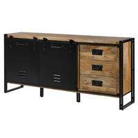 SIDEBOARD Mango 195x45x90 natur klar lackiert / Metall schwarz BLACKBURN #107 - Braun, Holz (195/90/45cm) - Massivmoebel24