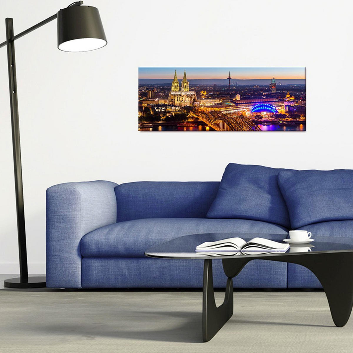 GLASBILD 80x30 cm Skyline Köln Nacht - Blau, Glas (80/30cm) - artissimo