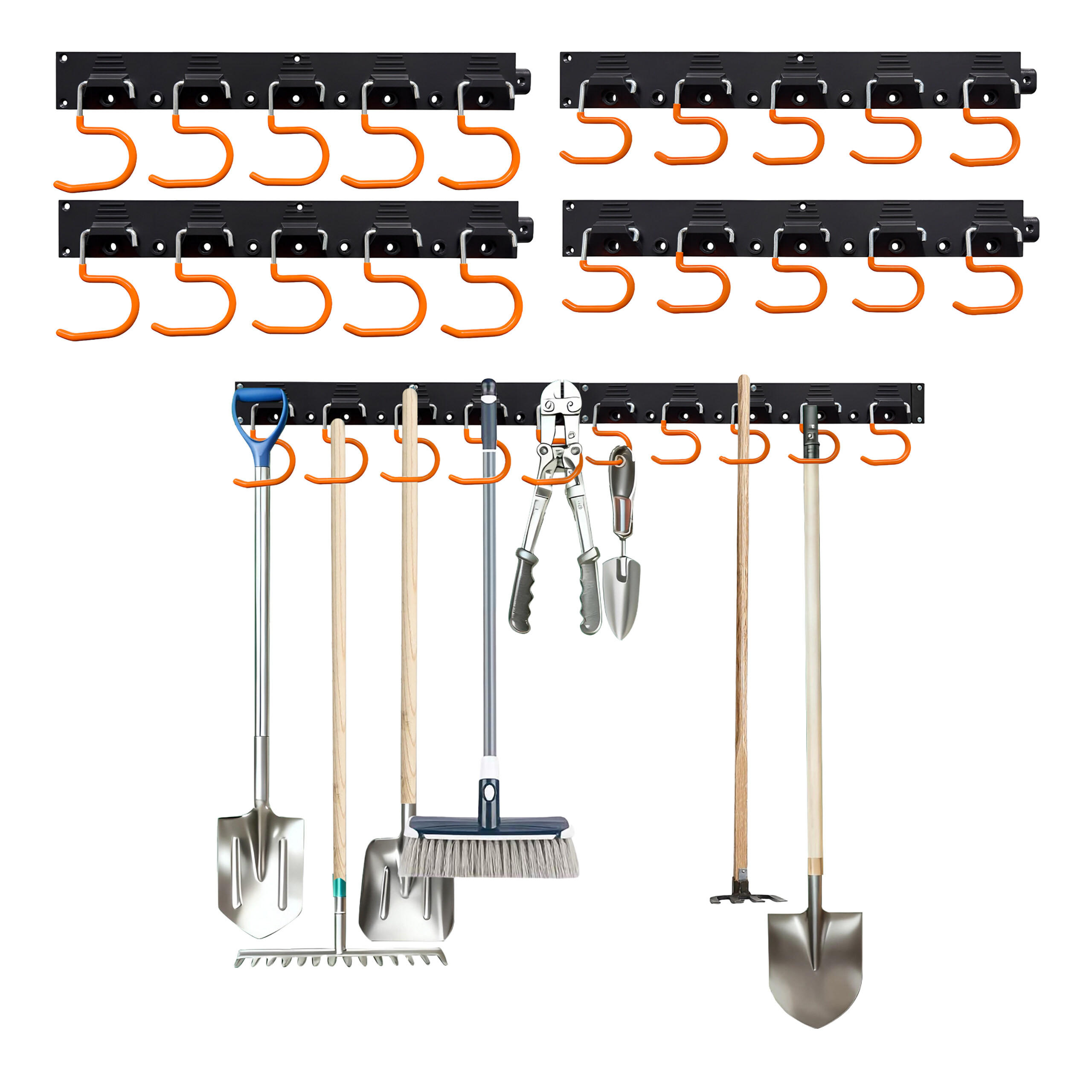GARTENGERÄTEHALTER Schwarz Orange 20 Haken Wand 43 cm - Schwarz, Kunststoff/Metall (43/5/2cm) - Relaxdays