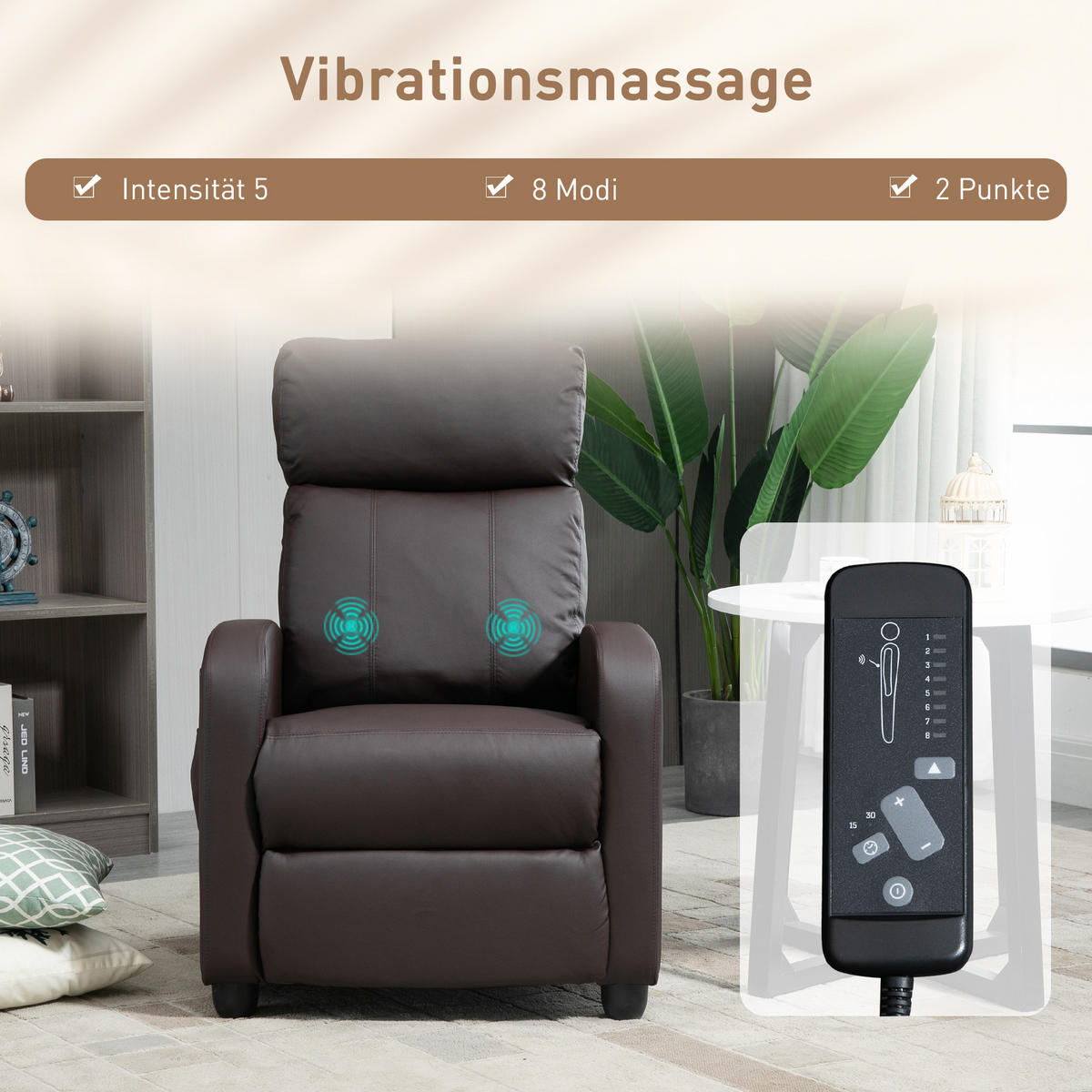 MASSAGESESSEL Kunstleder Schaumstoff Braun - Schwarz/Braun, Kunststoff (88/98/68cm) - HOMCOM