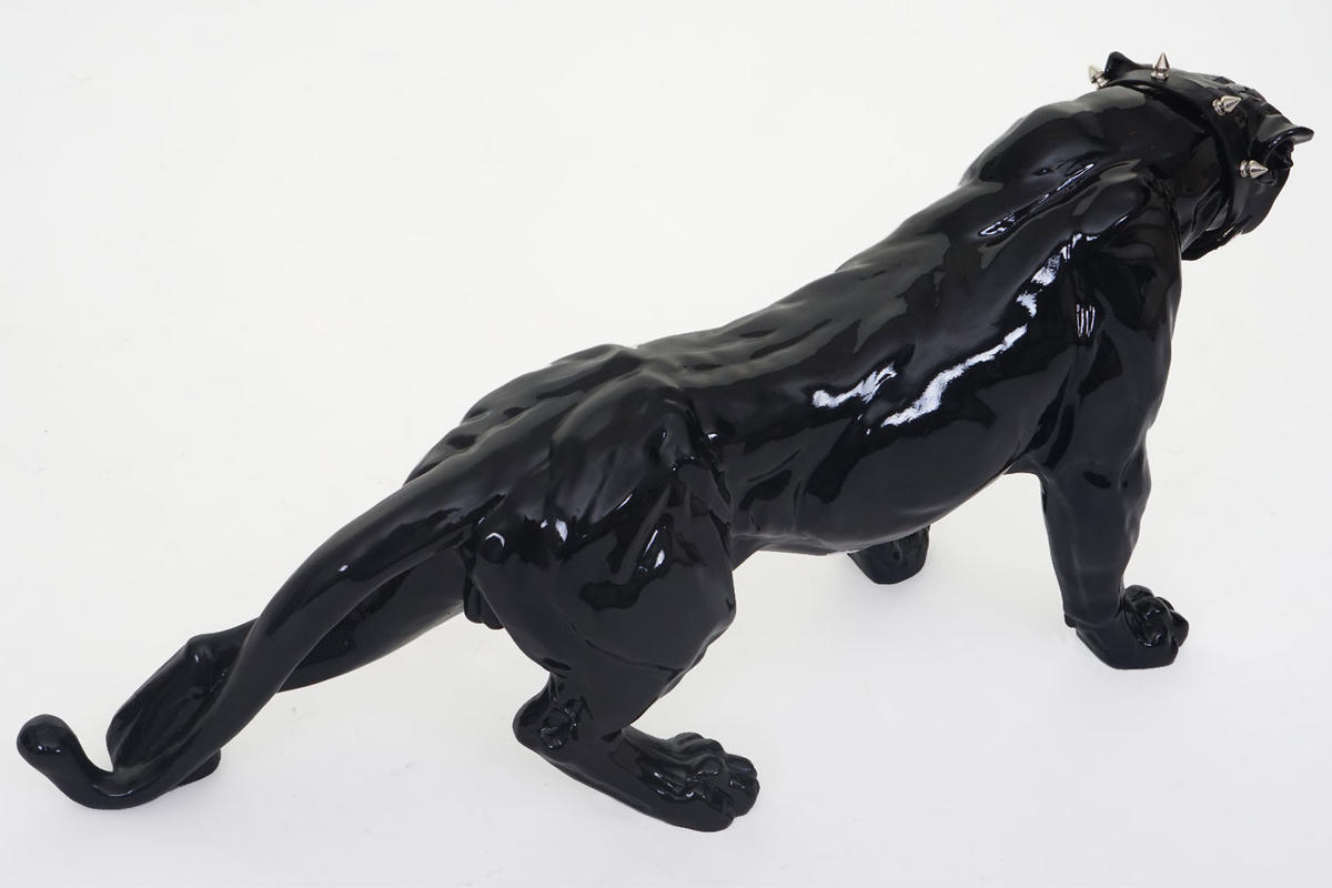 DEKO FIGUR PANTHER MIT HALSBAND Hochglanz Schwarz - Schwarz Hochglanz, Stein (18/28/59cm) - MCW