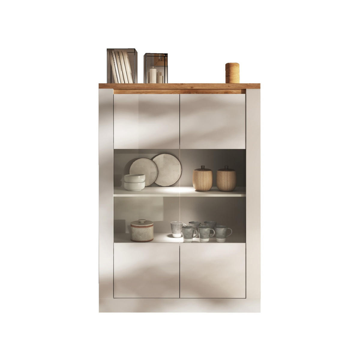 VITRINE mit 2 Türen, Beleuchtung, Eichendekor und Weiß 114/43/160 cm - Weiß, Holzwerkstoff (43/160/48cm) - Calicosy