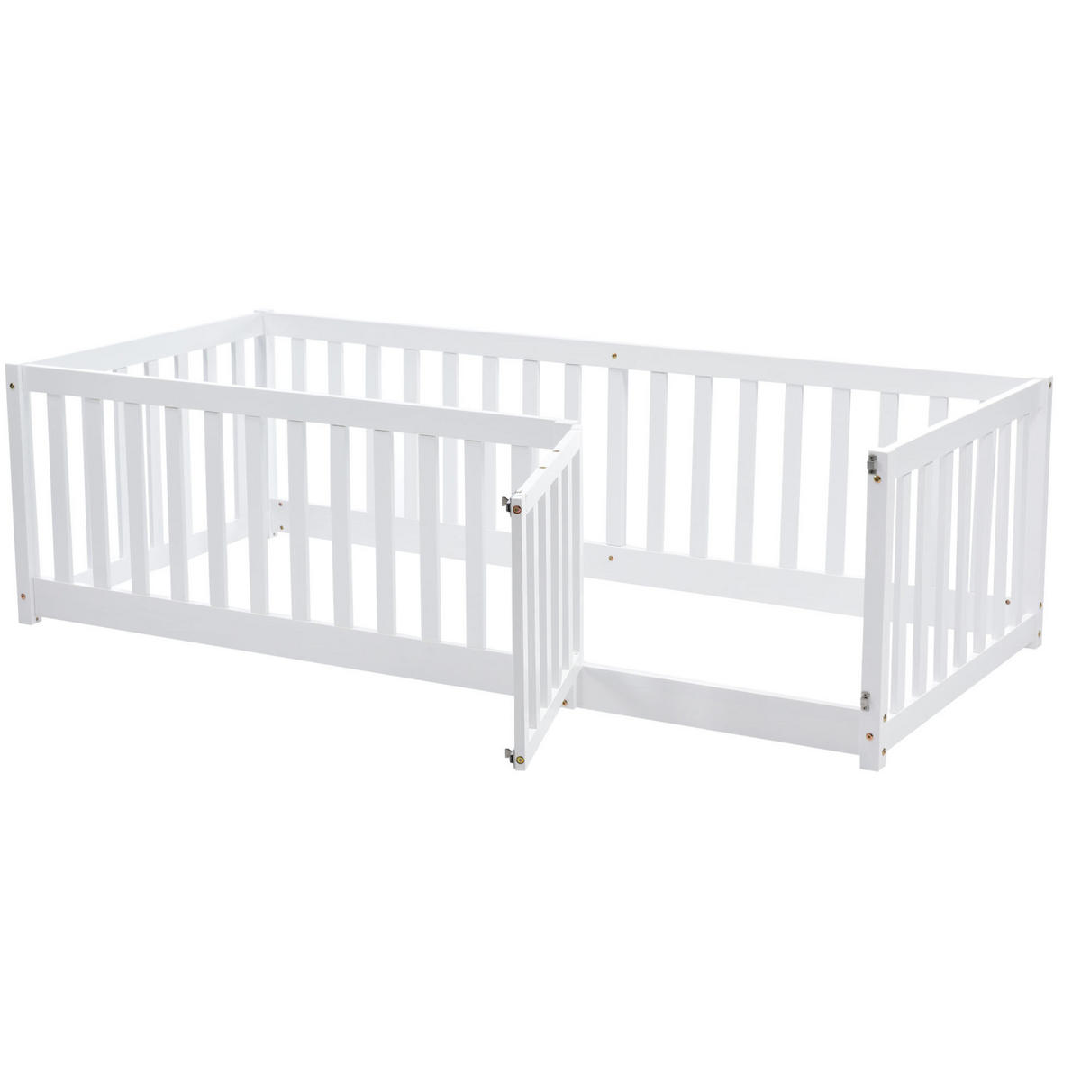 KINDERBODENBETT 90x200 cm in Weiß mit Zaun und Tür - Weiß, Holz (90/200cm) - IVMEU