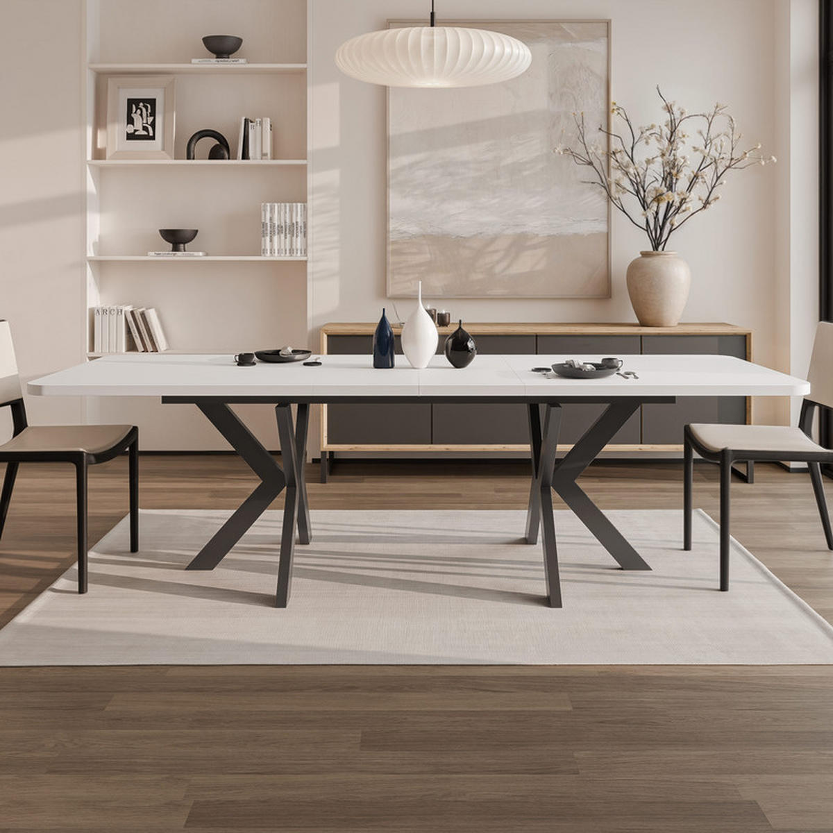 AUSZIEHTISCH DANTON 200/100/76 cm, Schwarz / Weiß - Schwarz/Weiß, Holzwerkstoff/Metall (100/200/76cm) - Idohome