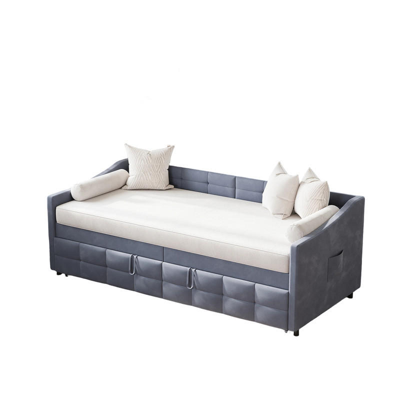 SCHLAFSOFA 90/200 cm grau Velours ausziehbar modern - Grau, Holz