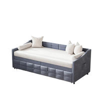 SCHLAFSOFA 90/200 cm grau Velours ausziehbar modern - Grau, Holz