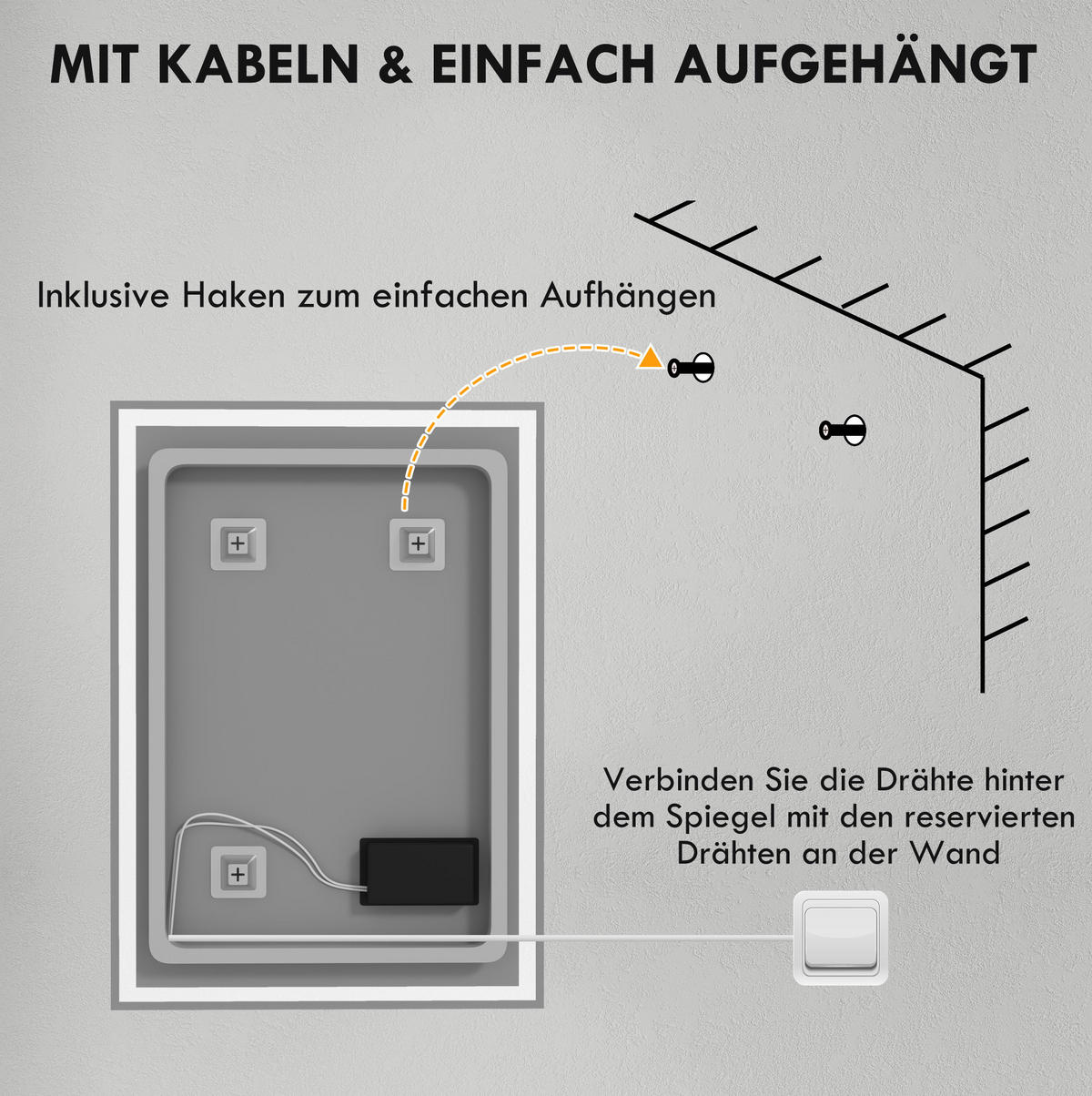 WANDSPIEGEL 50/4/70 cm silber aus Glas mit LED-Beleuchtung und Touch - Silberfarben, Glas (70/4/50cm) - OKWISH