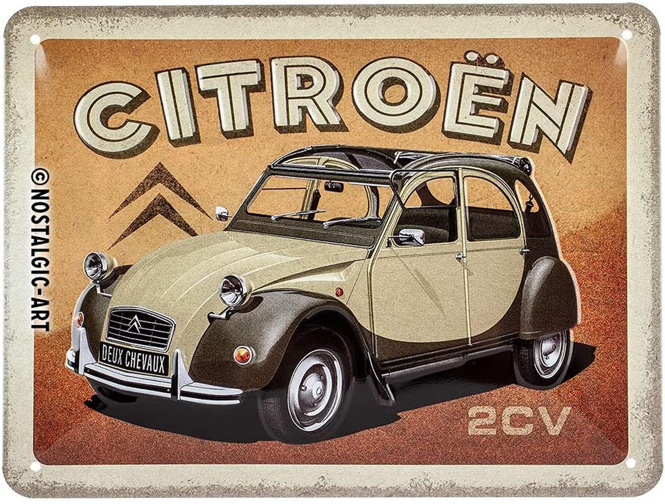 BLECHSCHILD 15/20 cm Citroen Citroen 2CV - Multicolor, Metall (20/15/0.5cm) - Nostalgic-Art
