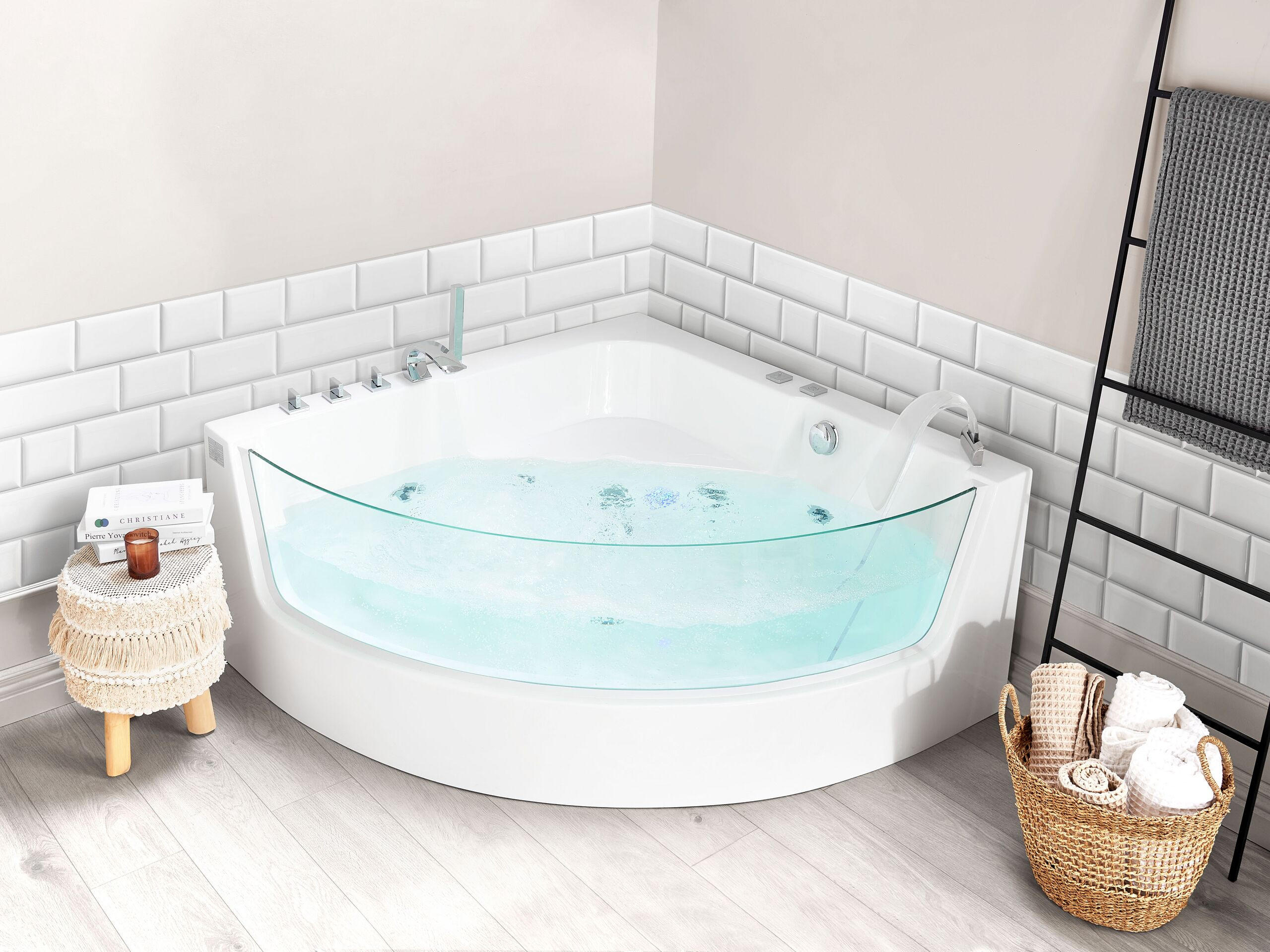 WHIRLPOOL-BADEWANNE mit LED 135x190x59 cm weiß Marina - Weiß, Kunststoff (135/59/190cm) - Beliani