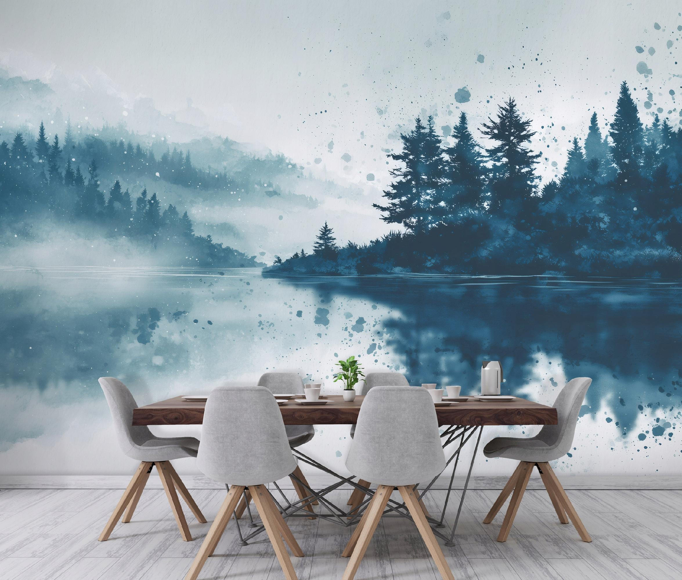 FOTOTAPETE Wald See Blau 400x280 cm - Multicolor, Papier (400/280cm) - Wallarena