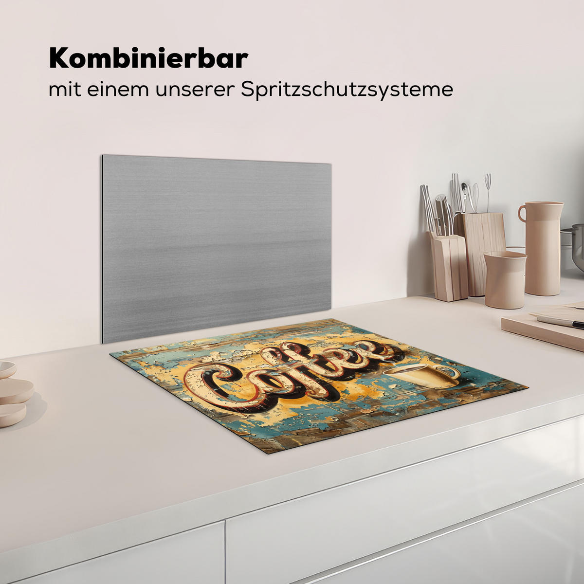 KRYT NA INDUKČNÍ DESKU Káva - Vintage - hnědá - šálek 59x51 cm - teaková, plast (59/51/0.2cm) - MuchoWow